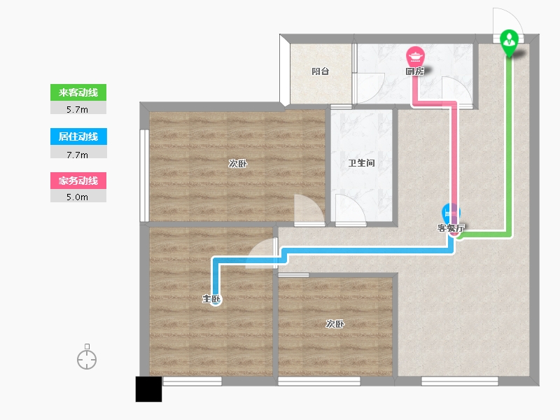 四川省-成都市-中铁骑士府邸建面107m2-73.14-户型库-动静线