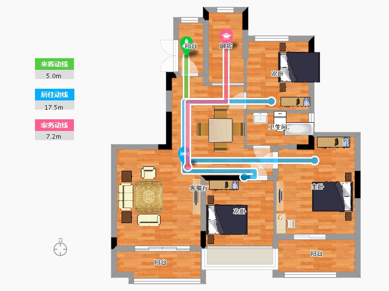 江苏省-南京市-南京恒大养生谷S38-6-6户型113m²-90.01-户型库-动静线