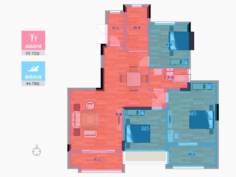 江苏省-南京市-南京恒大养生谷S38-6-6户型113m²-90.01-户型库-动静分区