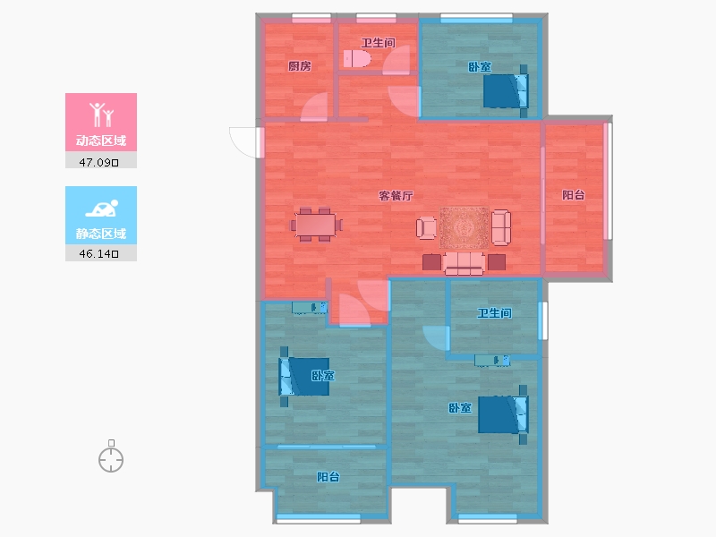 江苏省-南京市-茉里茉里4幢C户型106m²-84.80-户型库-动静分区