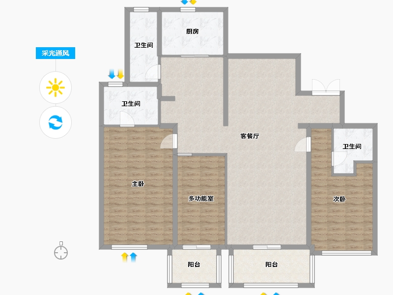 江苏省-南京市-世茂天誉B2户型186m²-149.00-户型库-采光通风