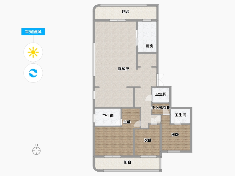 江苏省-南京市-中冶盛世滨江锦绣天玺202㎡户型-163.31-户型库-采光通风