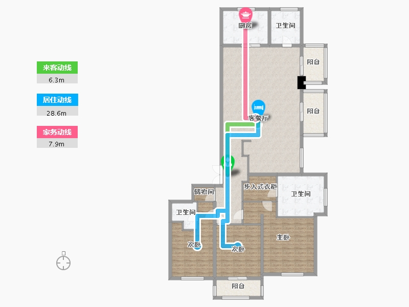 江苏省-南京市-世茂天誉C1户型215m²-171.73-户型库-动静线