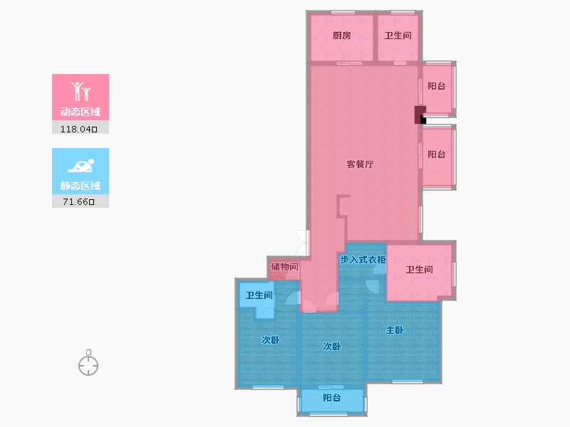 江苏省-南京市-世茂天誉C1户型215m²-171.73-户型库-动静分区