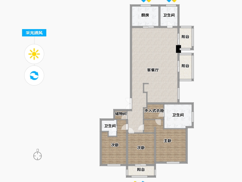 江苏省-南京市-世茂天誉C1户型215m²-171.73-户型库-采光通风