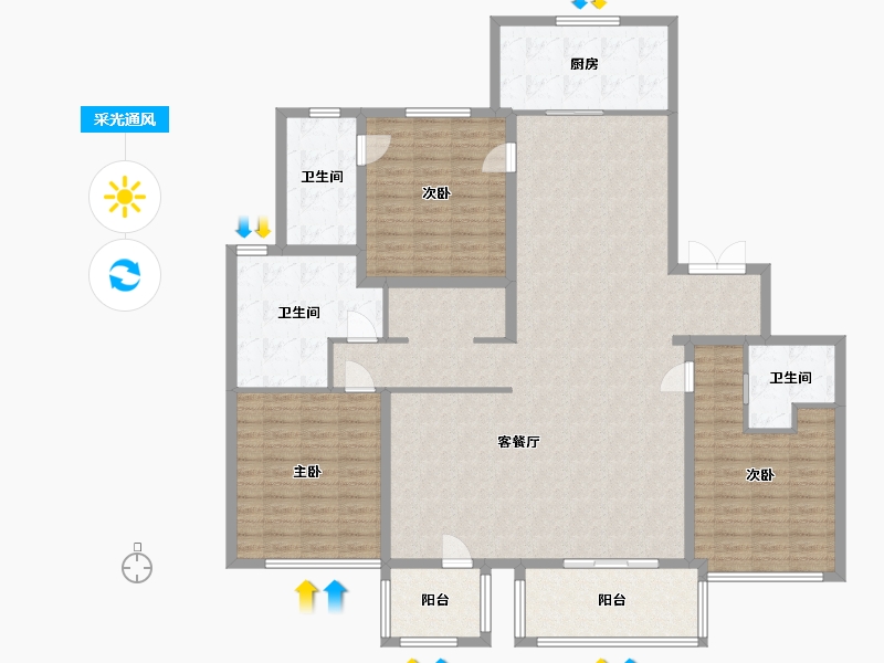 江苏省-南京市-世茂天誉B1户型210m²-168.01-户型库-采光通风