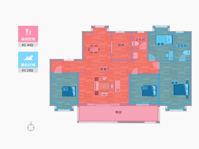 江苏省-南京市-云际花园160㎡户型-127.99-户型库-动静分区