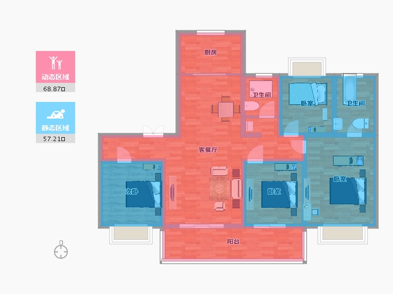 江苏省-南京市-云际花园140㎡户型-112.09-户型库-动静分区