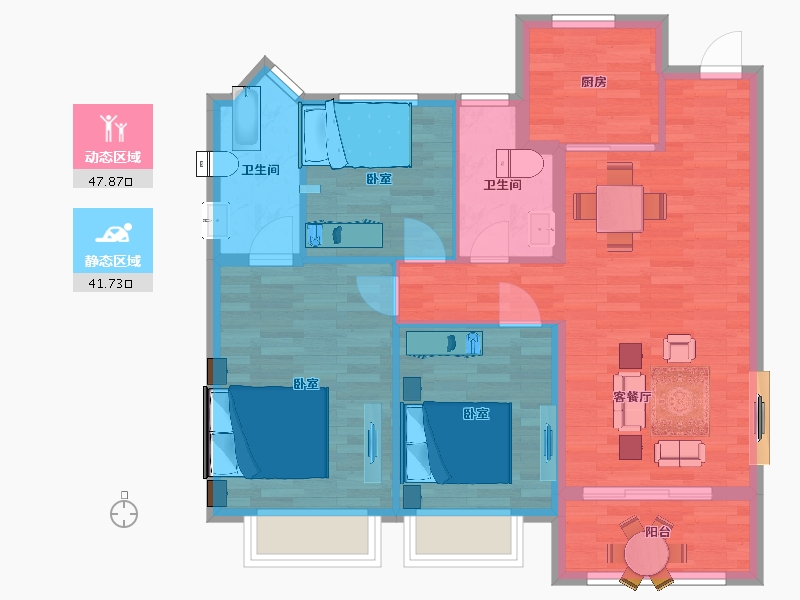 江苏省-南京市-华著兰庭珍宝100㎡-80.74-户型库-动静分区