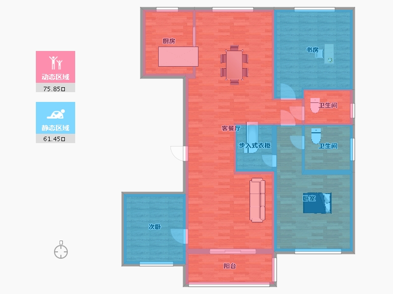 江苏省-南京市-仁恒江湾世纪E1户型155m²-124.24-户型库-动静分区