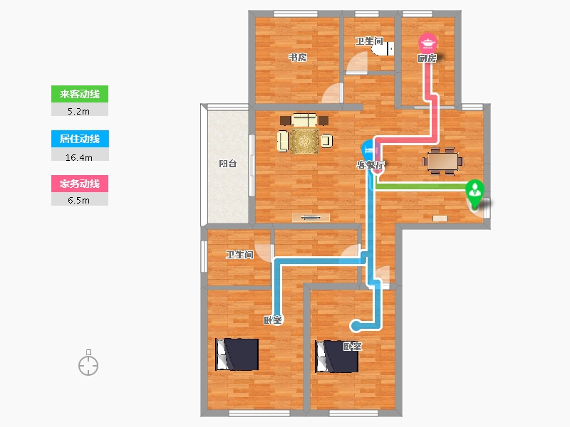 江苏省-南京市-仁恒江湾世纪D1户型148m²-118.29-户型库-动静线