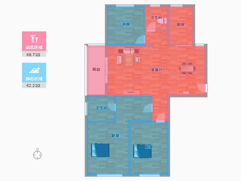 江苏省-南京市-仁恒江湾世纪D1户型148m²-118.29-户型库-动静分区