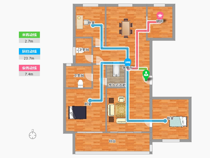 江苏省-南京市-仁恒江湾世纪E2户型150m²-120.14-户型库-动静线