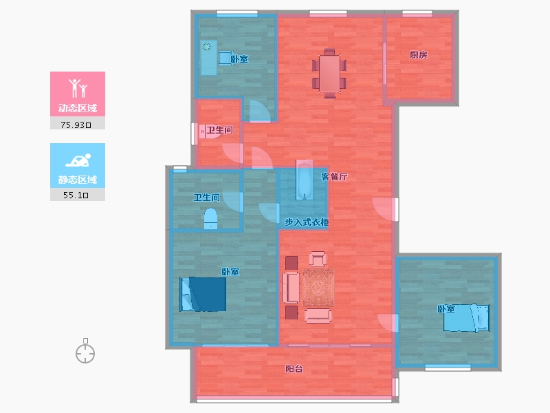 江苏省-南京市-仁恒江湾世纪E2户型150m²-120.14-户型库-动静分区