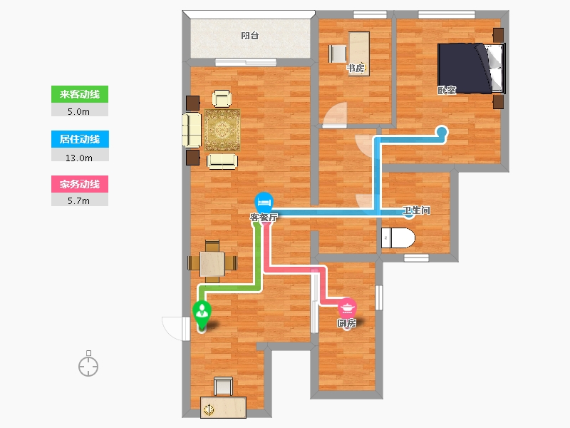 江苏省-南京市-青奥村B7户型107m²-85.00-户型库-动静线