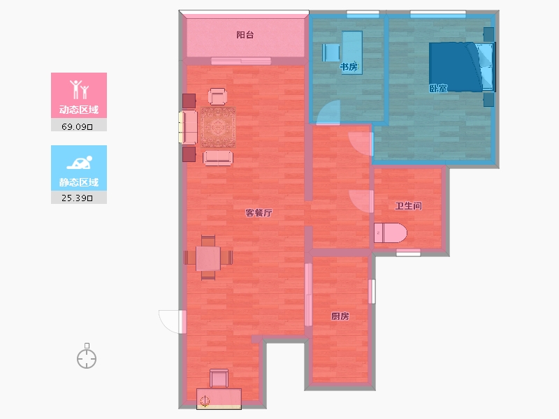 江苏省-南京市-青奥村B7户型107m²-85.00-户型库-动静分区