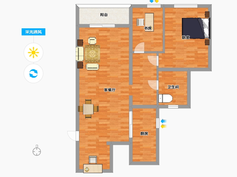 江苏省-南京市-青奥村B7户型107m²-85.00-户型库-采光通风