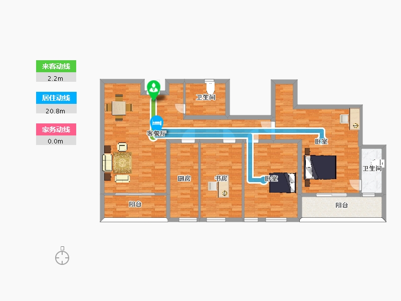 江苏省-南京市-青奥村E6户型150m²-120.01-户型库-动静线