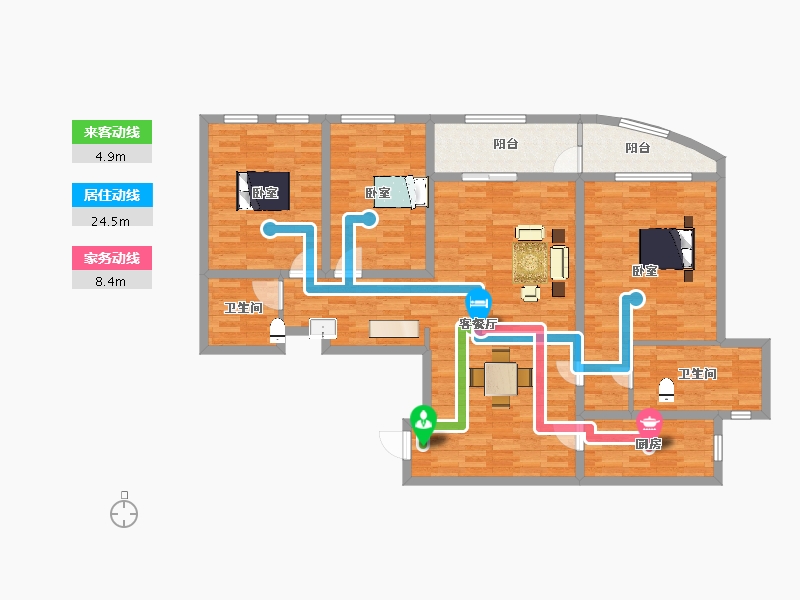 江苏省-南京市-青奥村F1户型155m²-124.75-户型库-动静线