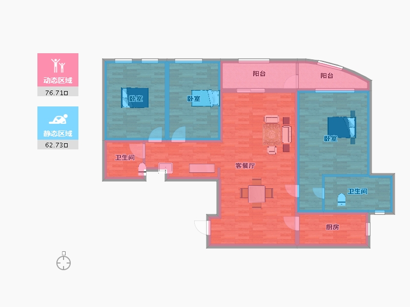 江苏省-南京市-青奥村F1户型155m²-124.75-户型库-动静分区