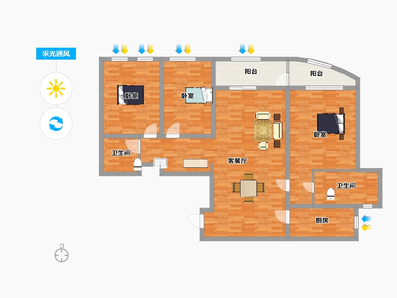 江苏省-南京市-青奥村F1户型155m²-124.75-户型库-采光通风