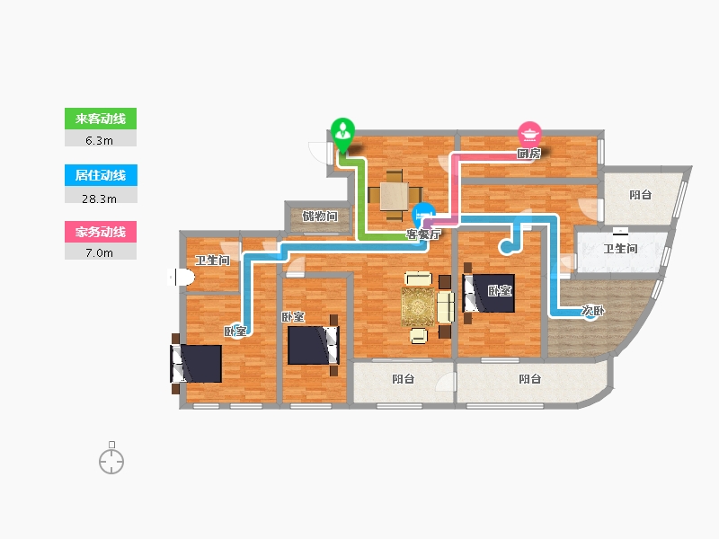 江苏省-南京市-青奥村H1户型199m²-159.61-户型库-动静线