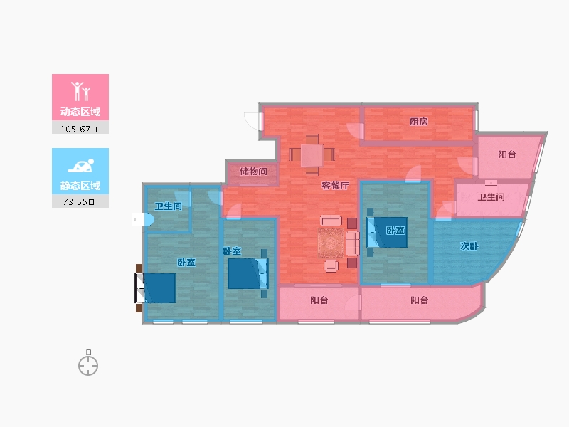 江苏省-南京市-青奥村H1户型199m²-159.61-户型库-动静分区