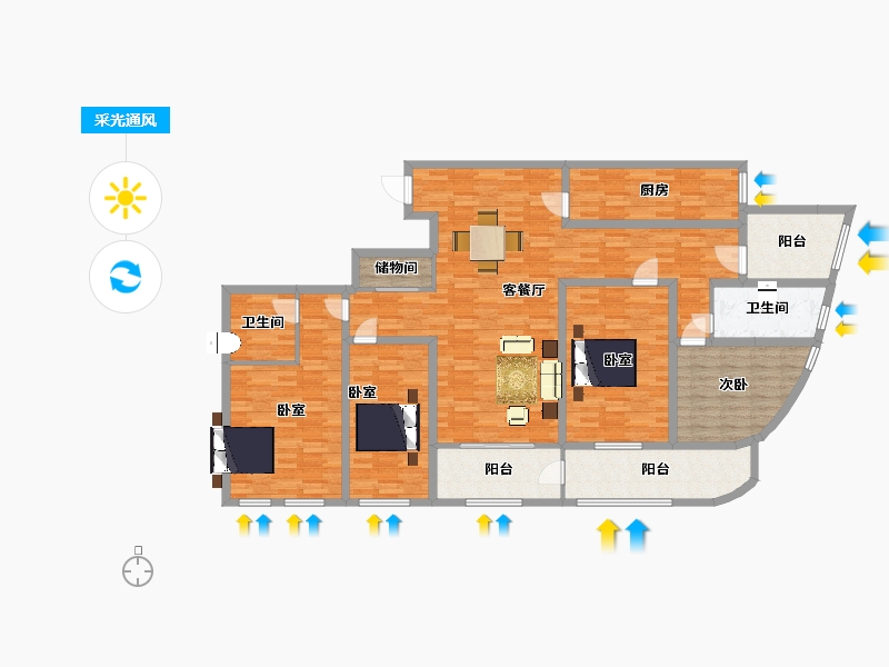 江苏省-南京市-青奥村H1户型199m²-159.61-户型库-采光通风