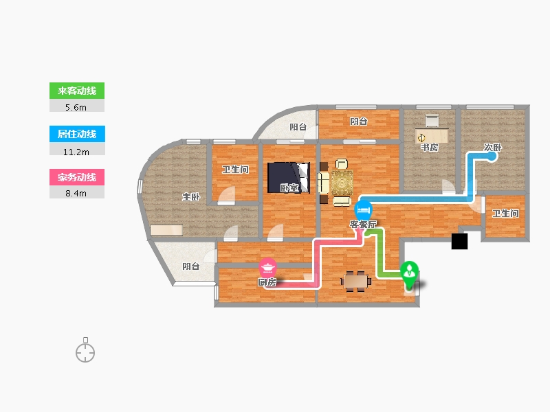 江苏省-南京市-青奥村H2户型216m²-172.31-户型库-动静线