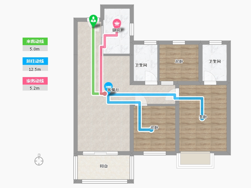 湖南省-长沙市-保利东郡1,2,3栋B1户型103m²-73.45-户型库-动静线