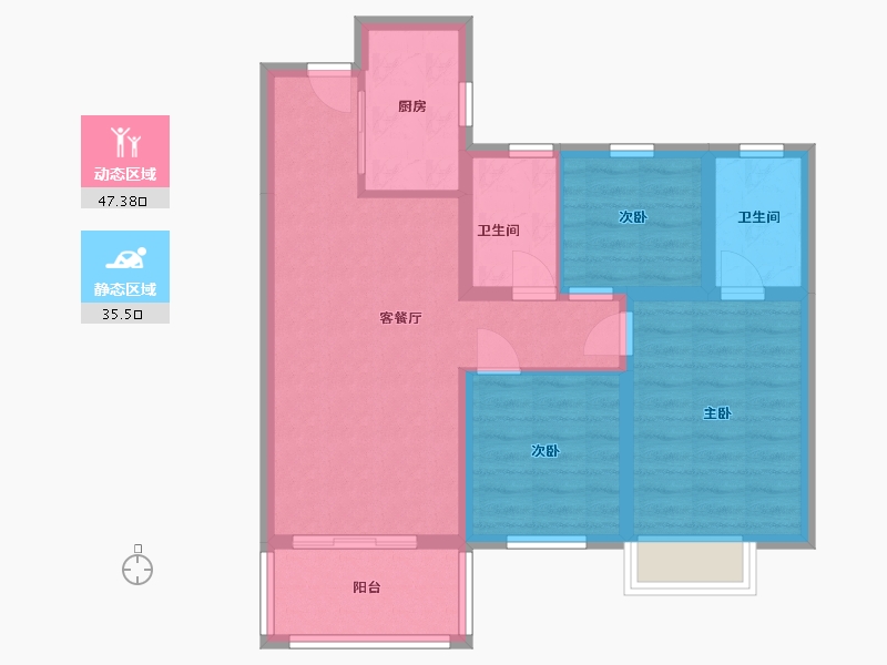 湖南省-长沙市-保利东郡1,2,3栋B1户型103m²-73.45-户型库-动静分区