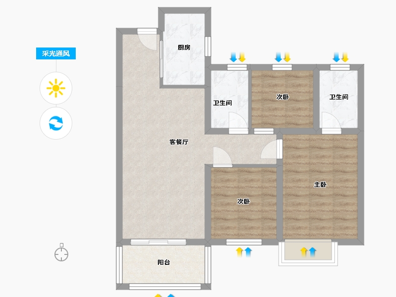 湖南省-长沙市-保利东郡1,2,3栋B1户型103m²-73.45-户型库-采光通风