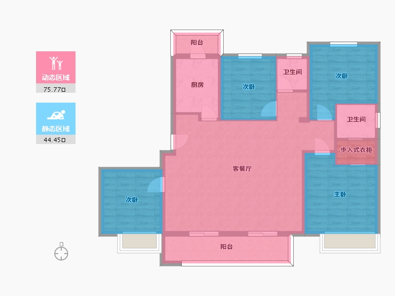 湖南省-长沙市-保利东郡6,7,8号楼D户型144m²-107.95-户型库-动静分区