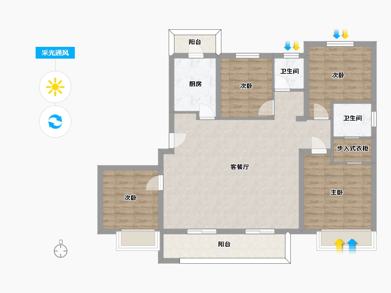 湖南省-长沙市-保利东郡6,7,8号楼D户型144m²-107.95-户型库-采光通风