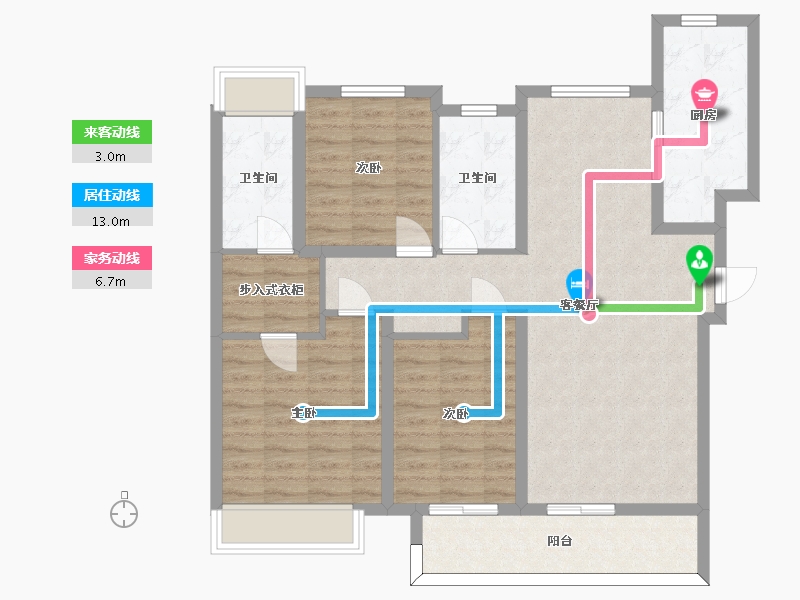 湖南省-长沙市-融创会展上东区6,7,8号楼C2户型124m²-99.20-户型库-动静线