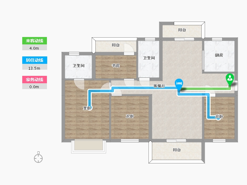 湖南省-长沙市-保利香槟国际E4号楼D户型128m²-96.86-户型库-动静线