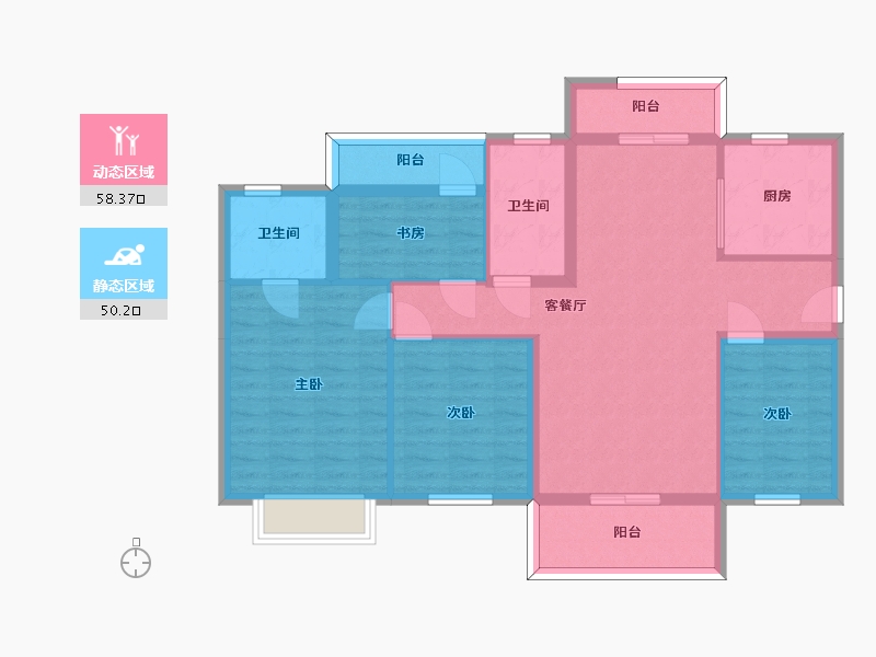 湖南省-长沙市-保利香槟国际E4号楼D户型128m²-96.86-户型库-动静分区