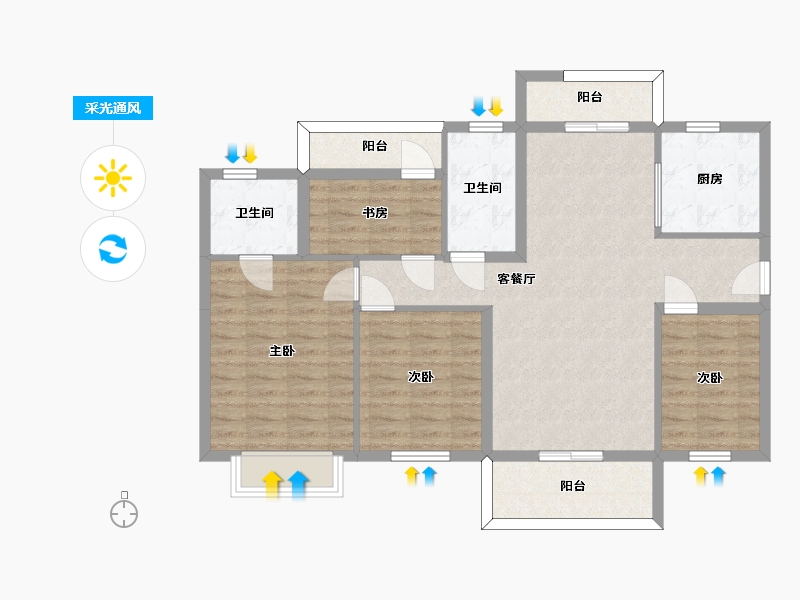 湖南省-长沙市-保利香槟国际E4号楼D户型128m²-96.86-户型库-采光通风