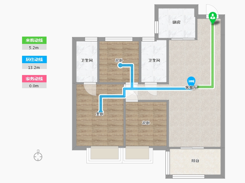 湖南省-长沙市-敏捷珑玥府4栋,5栋,6栋,7栋E户型96m²-72.40-户型库-动静线