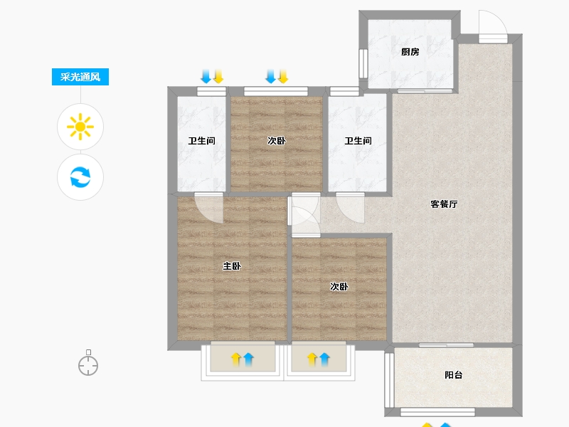 湖南省-长沙市-敏捷珑玥府4栋,5栋,6栋,7栋E户型96m²-72.40-户型库-采光通风