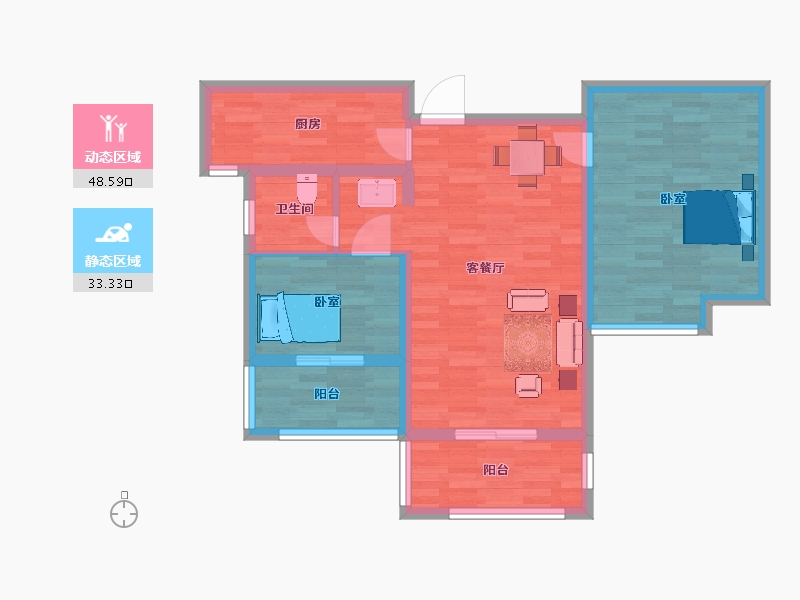 江苏省-南京市-星叶欢乐城1幢A3户型90m²-71.99-户型库-动静分区