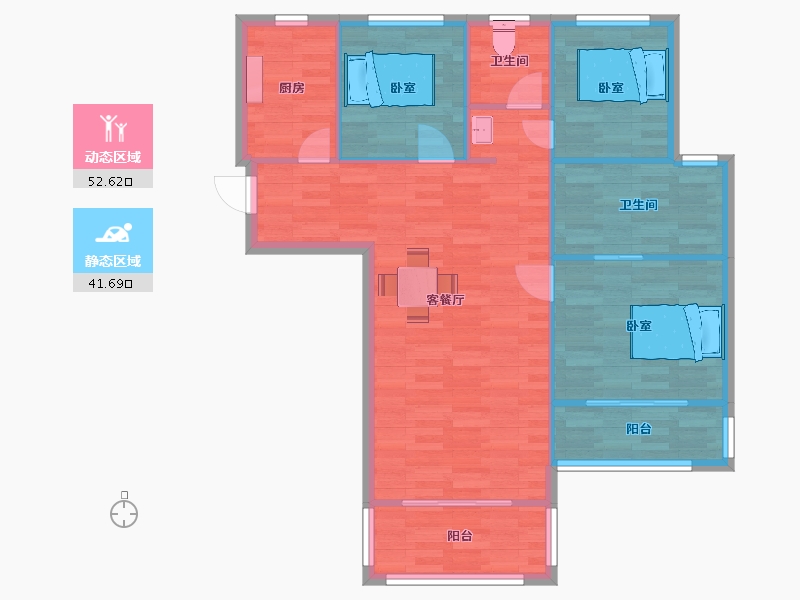 江苏省-南京市-星叶欢乐城1幢B1户型108m²-86.03-户型库-动静分区