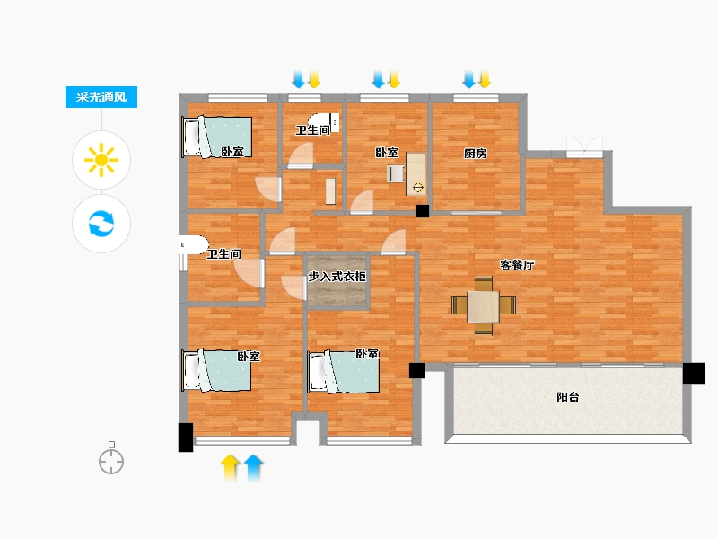 江苏省-南京市-花语江南春波里7幢170m²-136.00-户型库-采光通风