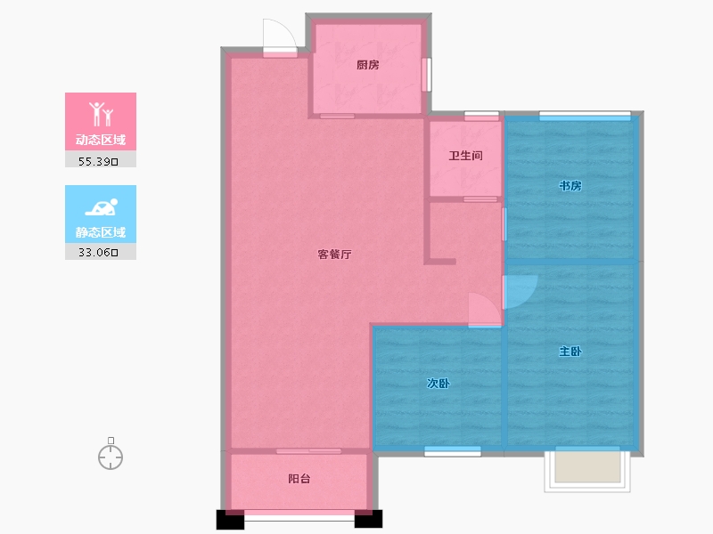 湖南省-长沙市-恒泰芙蓉悦府9,8栋D户型101m²-80.85-户型库-动静分区