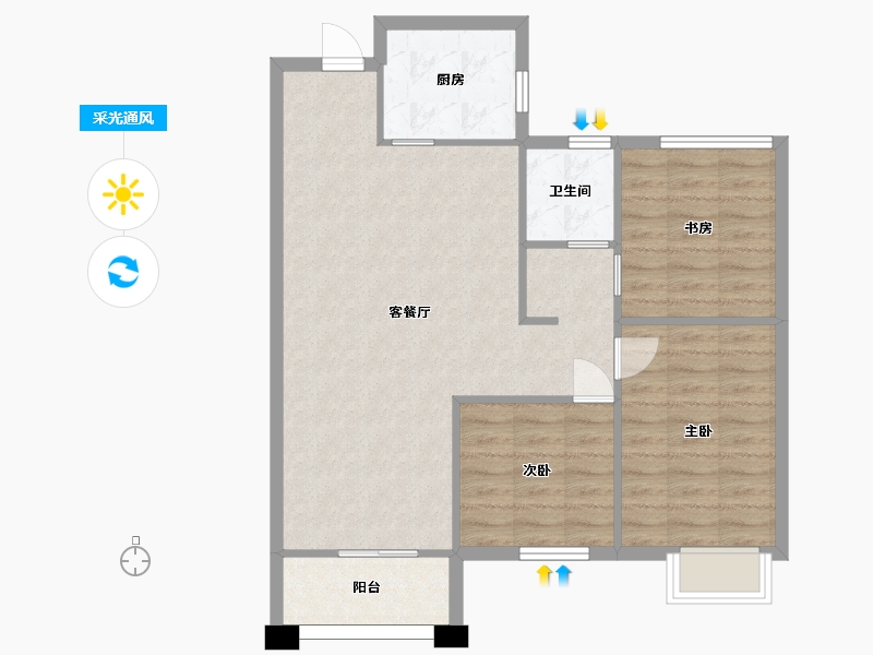 湖南省-长沙市-恒泰芙蓉悦府9,8栋D户型101m²-80.85-户型库-采光通风