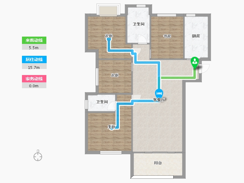 湖南省-长沙市-恒泰芙蓉悦府6,7栋B户型131m²-104.80-户型库-动静线