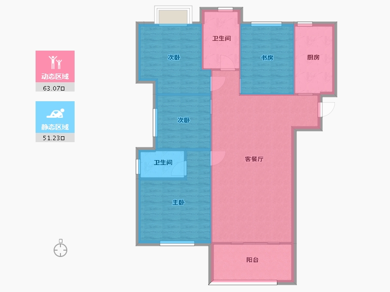 湖南省-长沙市-恒泰芙蓉悦府6,7栋B户型131m²-104.80-户型库-动静分区