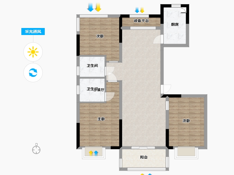 湖南省-长沙市-和泓融成府G8栋A户型123m²-100.61-户型库-采光通风