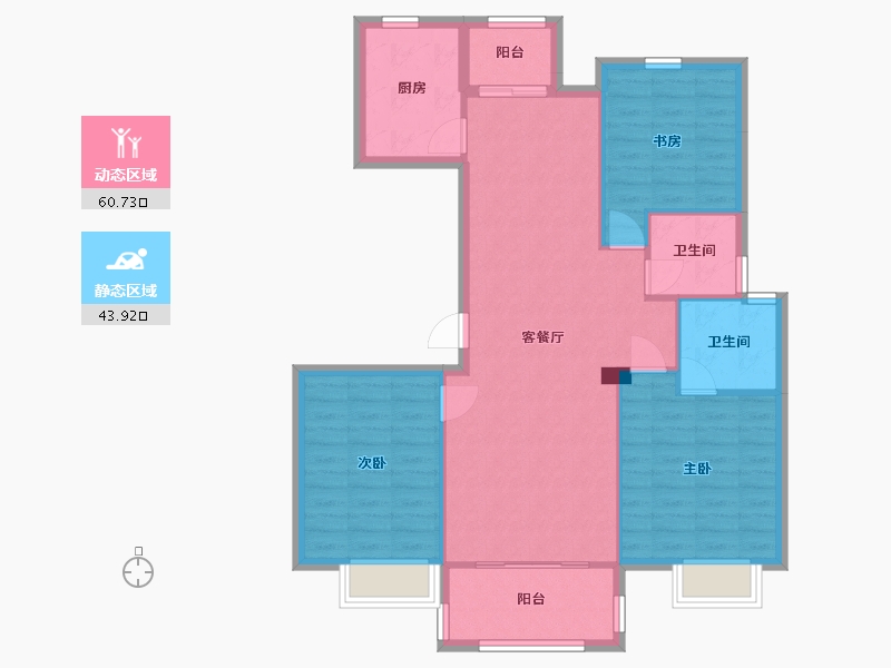 湖南省-长沙市-和泓融成府G3栋123m²-95.17-户型库-动静分区