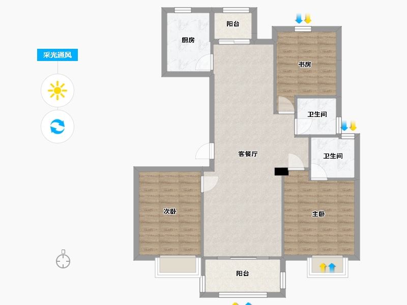 湖南省-长沙市-和泓融成府G3栋123m²-95.17-户型库-采光通风